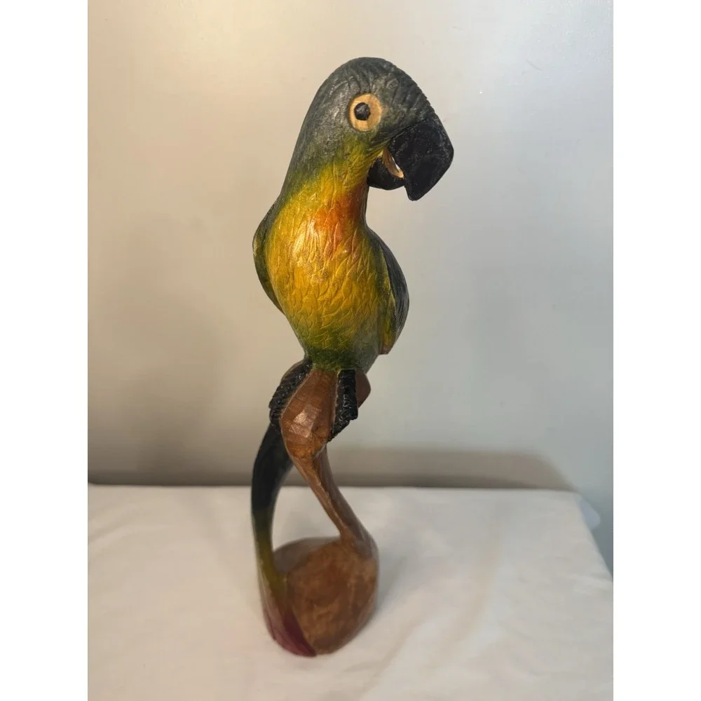 Hand Carved & Painted Wooden Parrot!